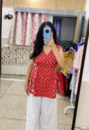 Red Floral Printed Kurti & White Palazzo Set