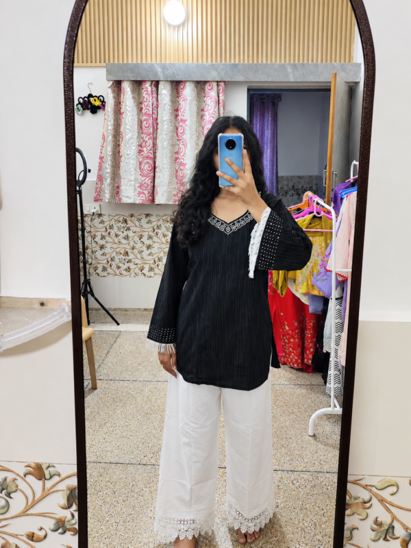Black & White Embroidered Kurti Set for Girls